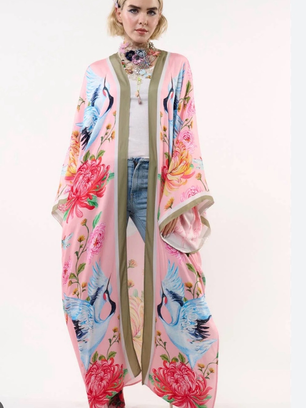 Aratta Legend of the Crane Kimono in Light Rose, NWT